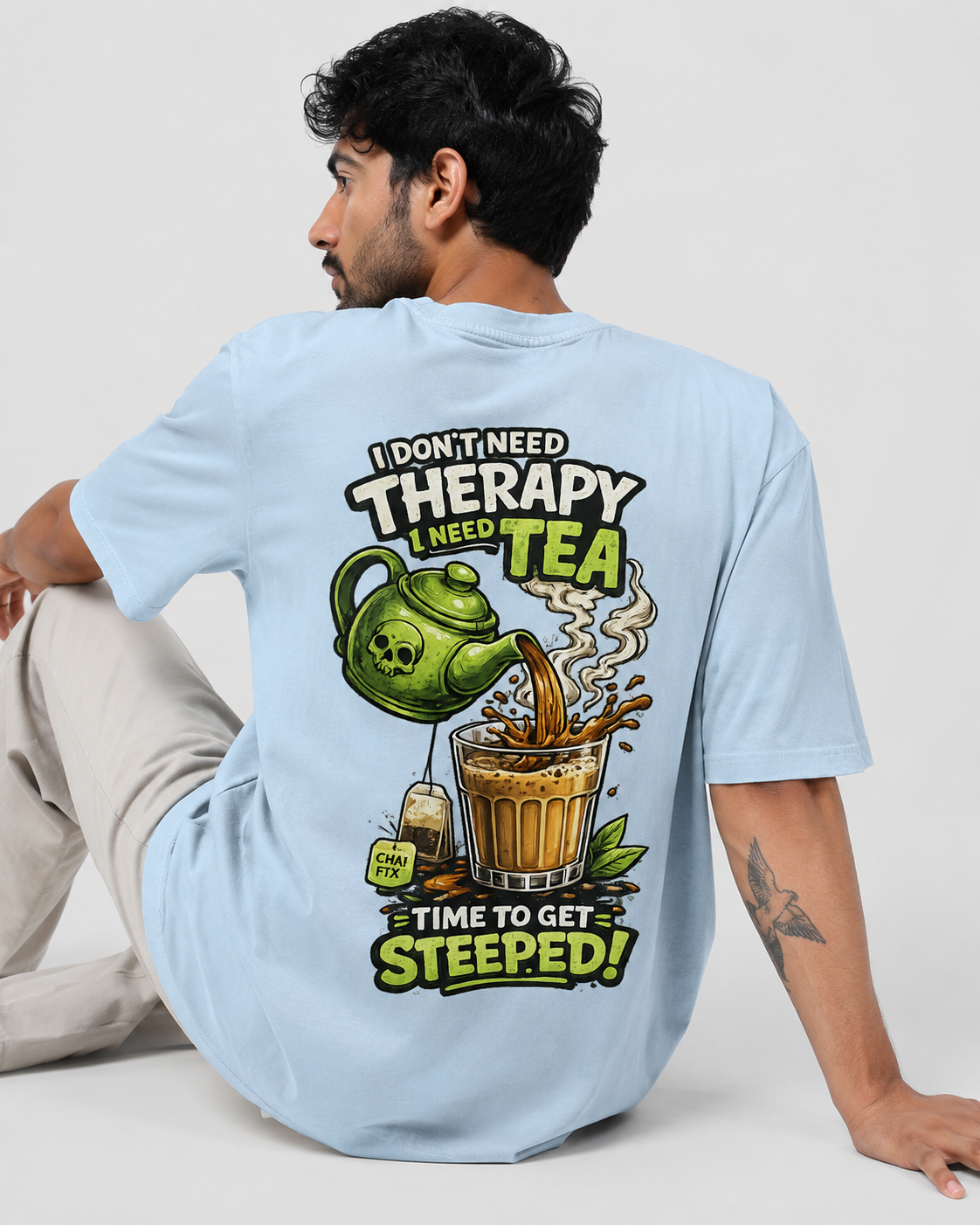 Baby Blue backside tshirt model