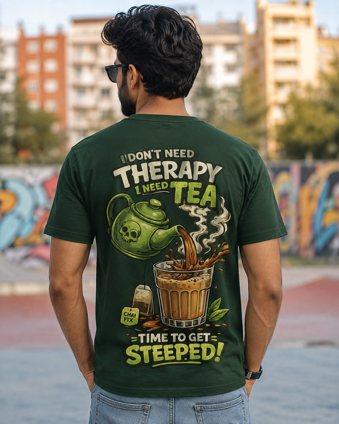 Bottle Green backside tshirt model