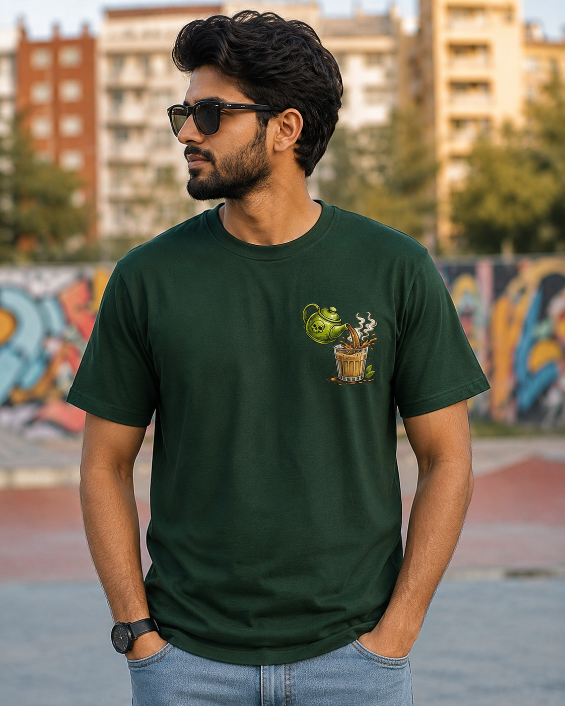 Bottle Green frontside tshirt model